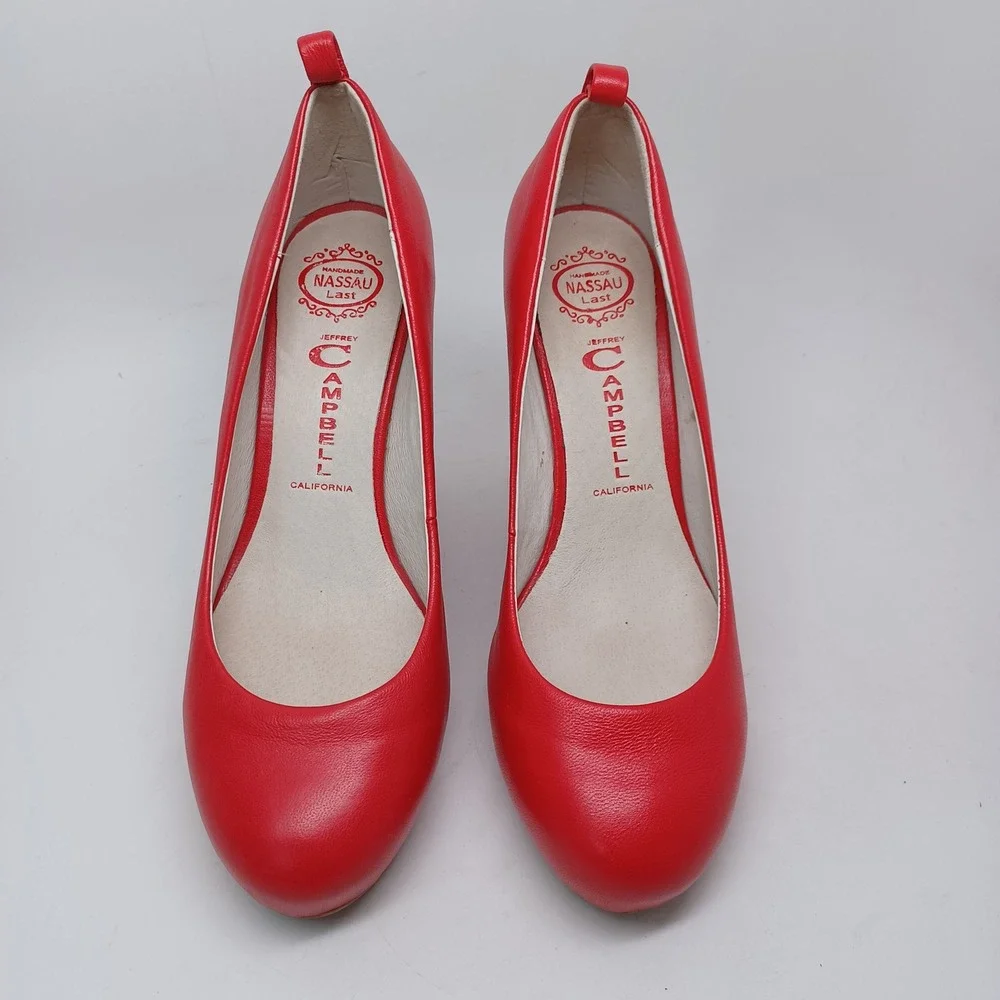 Jeffrey Campbell Nassau Last Red Leather Beige Suede Wedge Pumps Womens 7M
